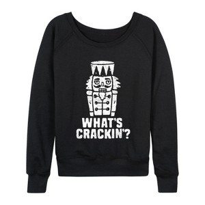 Women's - Instant Message - Whats Crackin Lightweight French Terry Wide Neck Long Sleeve Graphic Shirt - 1 of 4