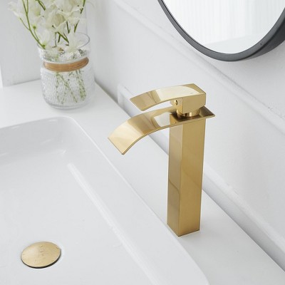 Brushed Gold Single Handle High-Arc Vessel Sink Faucet