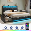 Greenstell  Bed Frame with Upholstered Storage Headboard & Drawers and Charging Station, Wood - 2 of 4