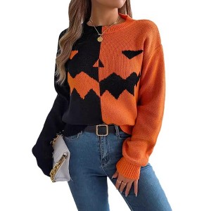 Clearlove Halloween  Pumpkin Colorblock Long Sleeve Pullover Sweater - 1 of 4