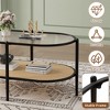 37" Rattan Oval Coffee Table, 2-Tier Storage Shelf and Metal Frame, Water-Wave Glass Table top Cocktail Tea Table, Farmhouse Center Tables - 4 of 4