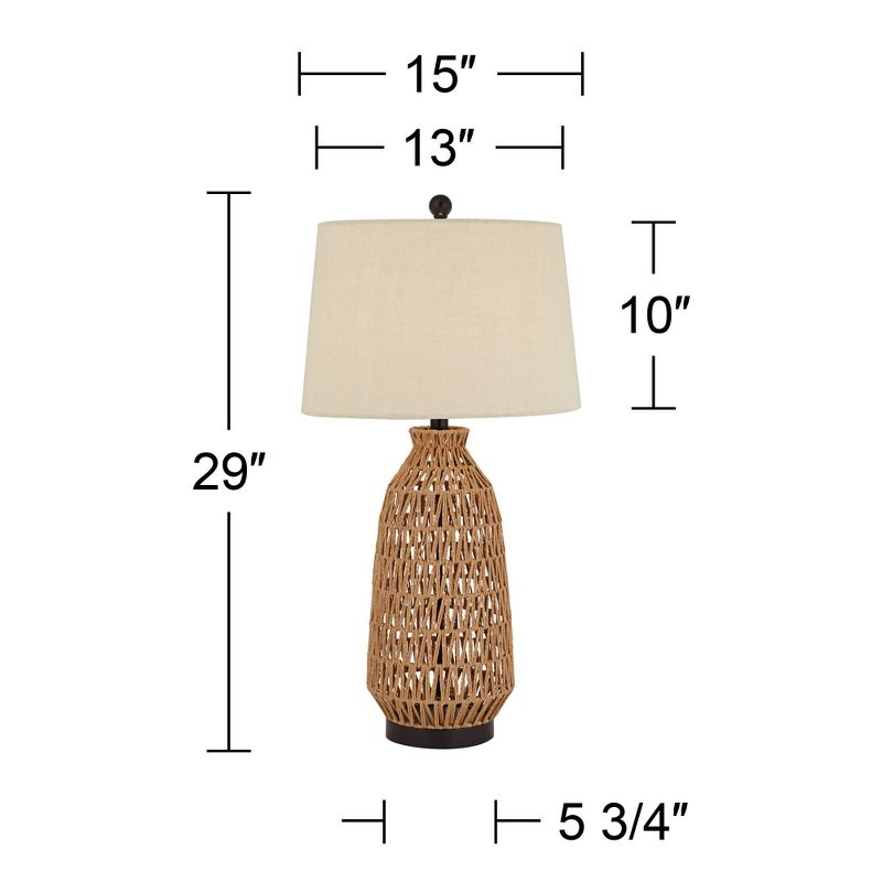 360 Lighting San Carlos Modern Coastal Table Lamp 29" Tall Natural Rattan Wicker with USB Cord Dimmer Oatmeal Fabric Shade for Bedroom Living Room, 4 of 9