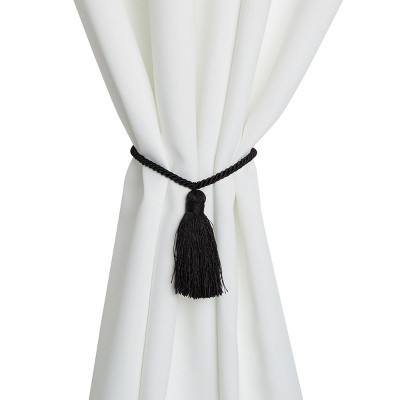 Juvale 2 Pairs Black Rope Curtain Tiebacks, Holdbacks for Drapes (17.75 in)