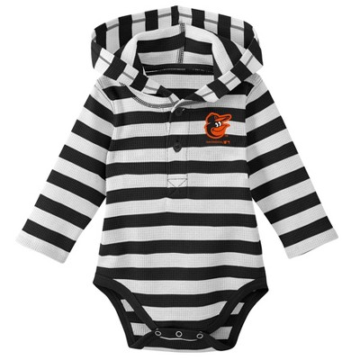 MLB Baltimore Orioles Boys' Striped Long Sleeve Hooded Bodysuit - 0-3M