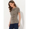 INSPIRE CHIC Women's Cowl Neck Short Sleeve Button Decor Ruched Front Casual  Basic T-shirt - 4 of 4