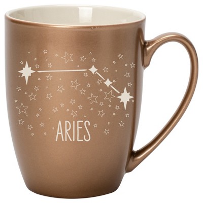 100 North Zodiac 10 Ounce Bronze Metallic Finish, Comfortably Fits Your Hands, New Bone China Coffee Tea Cup Mug, Aries