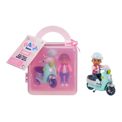 BABY Born Minis Playset - Doll with Brown Eyes, Scooter & Helmet Accessory