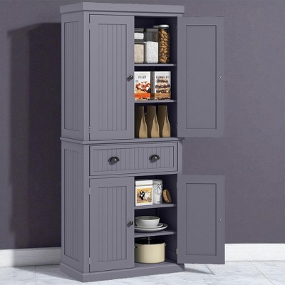Mshliw Tall Freestanding Kitchen Pantry Cabinet with Drawer, 4 Doors & 3 Adjustable Shelves, Traditional Storage Cabinet for Dining Room, Kitchen