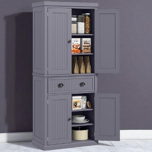 Mshliw Tall Freestanding Kitchen Pantry Cabinet with Drawer, 4 Doors & 3 Adjustable Shelves, Traditional Storage Cabinet for Dining Room, Kitchen - 1 of 4