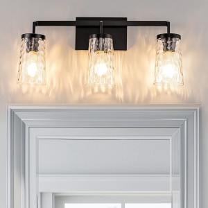 DORESshop 24 in. 3-Light Black Industrial Bell Vanity Light for Bathroom Mirror with Water Glass Shades - 1 of 4