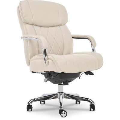 Ivory Bonded Leather Ergonomic Executive Office Chair with Chrome Base