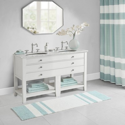 100% Cotton Stripe Print Reversible Indoor Bath Rug, Simple Spa Look Soft & Absorbent Bath Rug for Year Round Use