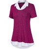 Women's Short Sleeve V-Neck Contrast Collared Shirts Patchwork Work Blouse Tunics Tops - 2 of 4