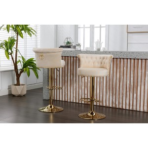 21" Velvet Adjustable Swivel Counter Height Bar Stools Set of 2 with Footrest and Metal Legs for Kitchen or Dining Room - 1 of 4