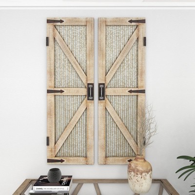 Rustic Silver Metal Barn Door Wall Decor Set - Farmhouse Style