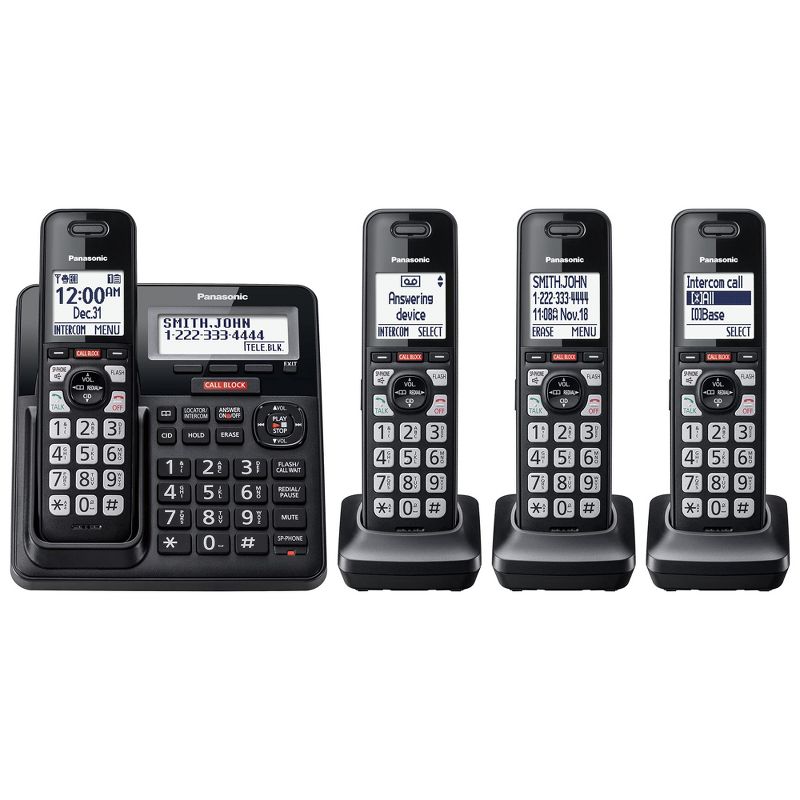 Panasonic Cordless Phone with Advanced Call Block, One-Ring Scam Alert, and 2-Way Recording with Answering Machine, 4 Handsets - KX-TGF944B (Black), 1 of 7