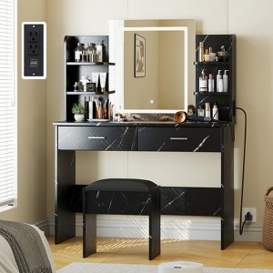 Whizmax Vanity Desk with Mirror and Lights, Makeup Vanity Set w/Desk and Stool,Vanity Table w/6 Storage Shelves, 2 Large Drawers for Bedroom - 1 of 4