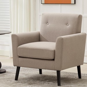 Mid-Century Accent Chair, Button Tufted Modern Upholstered Armchair with Wood Legs Accent Chairs for Living Room, Office, Bedroom - 1 of 4