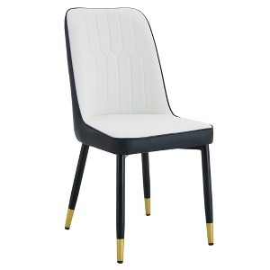 Gulches White and Black TwoTone PU Dining Chair Set of 4 with Gold Decorated Legs - 1 of 4