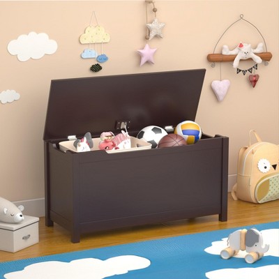 LOVMOR 31.5" Kids Wooden Toy Box Storage with Safety Hinged Lid ,Large Storage Chest,Plenty of Storage,for Ages 2+ (Gray)