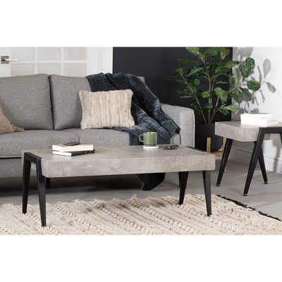 Concrete Gray and Black Square MDF End Table with Metal Legs