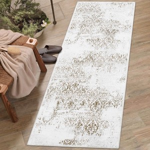 Vintage Distressed Area Rug, Machine Washable Rug for Living Room, Non-Slip Non-Shedding Floral Carpet, Low Pile Stain Resistant Rug - 1 of 4