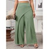Women's Plus Size Faux Wrap Palazzo Pants Mid Rise Plus Size Wide Leg Pants Asymmetric Pants - 3 of 4