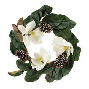 SEVOBAL Wreaths 22" Christmas Wreath Creamy White Magnolia Elegant Holiday Door Decor Wall Hanging Flower Wreath, Green, 22"*22"*6" - 1 of 4