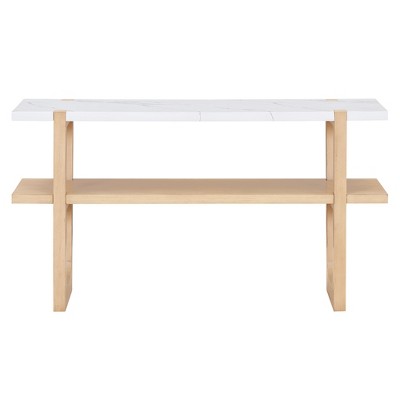 PDTEND 54" Retro Elegant Versatile Storage Console Table with Marble-Effect Top for Entryway and Living Room