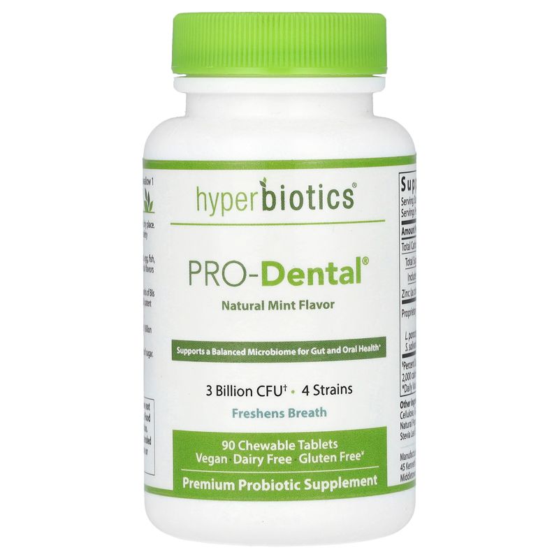 Hyperbiotics PRO-Dental, Natural Mint, 3 Billion CFU, 90 Chewable Tablets, 1 of 4
