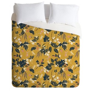Full/Queen Marta Barragan Camarasa Floral Duvet Set Yellow - Deny Designs