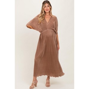 Pinkblush Mocha Pleated Satin Dolman Sleeve Maternity Maxi Dress - 1 of 3