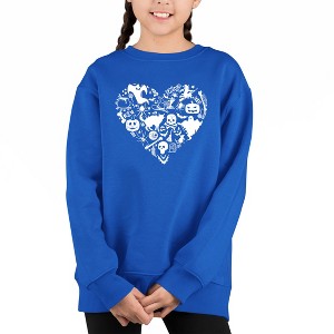 LA Pop Art Halloween Heart - Girl's Word Art Crewneck Sweatshirt Royal X Large - 1 of 4