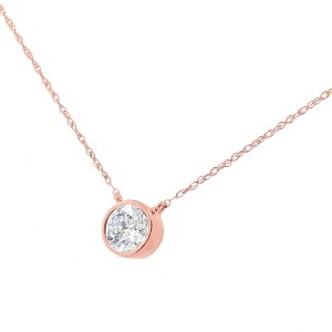 AGS Certified 10K Rose Gold 1/5 Cttw Bezel Diamond Solitaire Pendant Necklace - 1 of 4