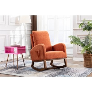 Modern High Back Armchair Rocking Chair, Upholstered Glider Chair With Side Pocket, Wooden Nursery Rocking Chairs - 1 of 4