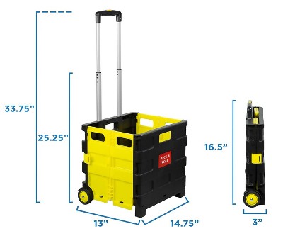 Compact Black and Yellow Folding Utility Cart with Telescoping Handle