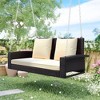 Whisen 2-Person Wicker Hanging Porch Swing Rattan Swing Bench with Chains, Cushion and Pillow - 2 of 4