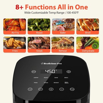 Beelicious 4QT Black Digital Air Fryer with Tempered Glass Display