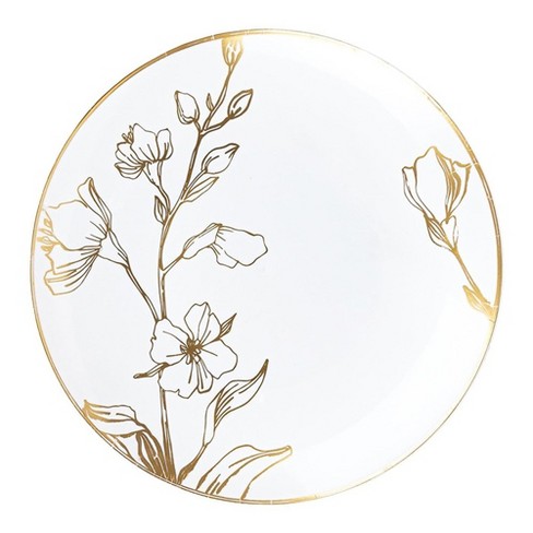 Smarty Had A Party 7.5" White with Gold Antique Floral Round Disposable Plastic Appetizer/Salad Plates (120 Plates) - image 1 of 2