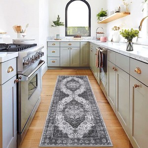 Faux Wool Vintage Printed Area Rug with Non Slip Backing Machine Washable Stain Resistant  Soft  Accent Carpet for Indoor Places - 1 of 4