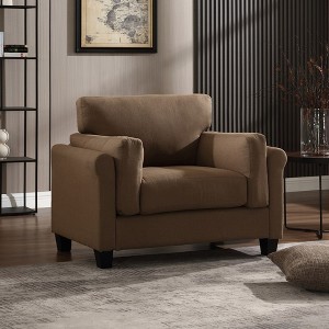 Modern Minimalist Small Couch Linen-Like Accent Chair with Rolled Arm and Comfortable Thick Cushion-Morden Fort - 1 of 4