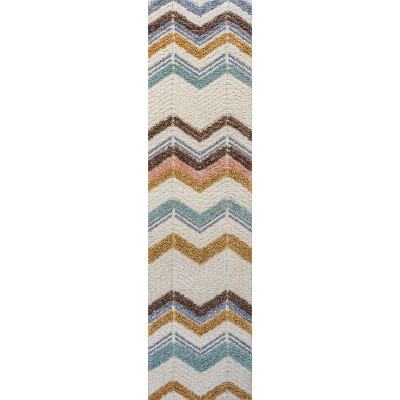 Elin Chevron High-Low Multi/Cream Synthetic Runner Rug, 2'-2" X 8'