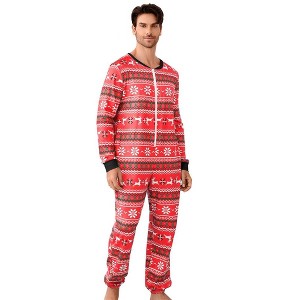 Family Matching Christmas Pajamas Front Zipper One Piece Pajamas wiht Pocket Holiday Pajamas Fleece-Lined Sleepwear Matching Jammies - 1 of 4