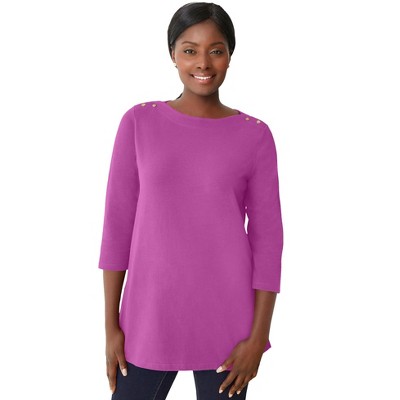 Jessica London Women's Plus Size Stretch Cotton Boatneck Tunic