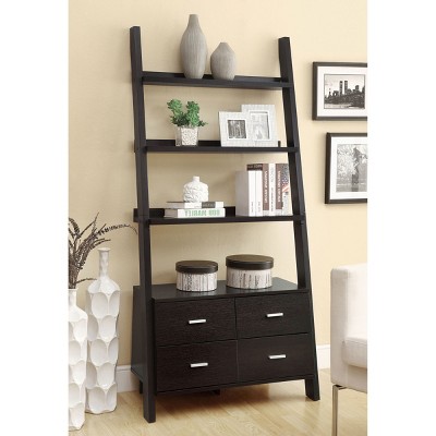 72'' Cappuccino Ladder Bookshelf with Drawers,5-Shelf Storage Organizer for Living Room,Office-Baofuwish