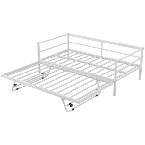 Gulches Twin Size Metal Daybed with Adjustable Pop Up Trundle Industrial Style No Box Spring Required White for Bedroom Guest Room - 1 of 4
