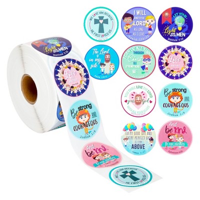Juvale 1000 Pieces Christian Bible Verse Stickers for Kids, Religious Sticker Roll, 10 Designs, 1.5 In