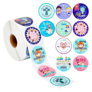 Juvale 1000 Pieces Christian Bible Verse Stickers for Kids, Religious Sticker Roll, 10 Designs, 1.5 In - 1 of 4