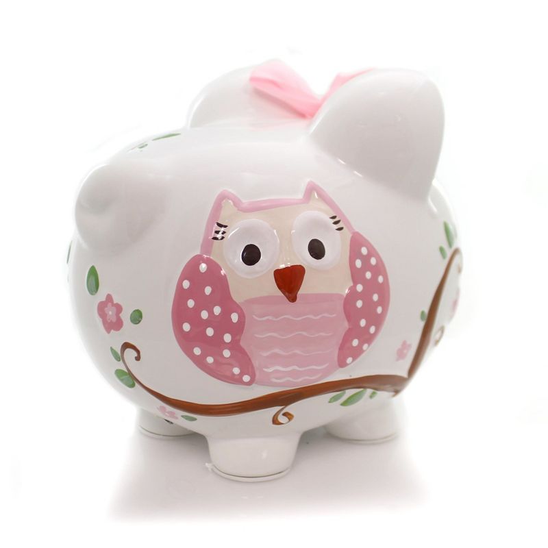 Child To Cherish 7.75 In Pink Dotted Owl Piggy Bank Money Saver Butterfly Decorative Banks, 3 of 5