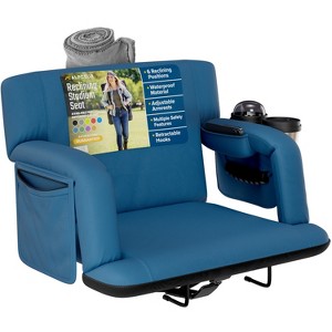 Reclining Stadium Seat for Bleachers with Back Support, Armrests, Cup Holder, Large Pockets, and Waterproof - 1 of 4